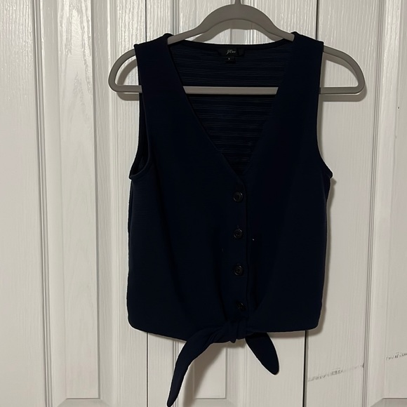 Front tie navy sleeveless top - Picture 1 of 3